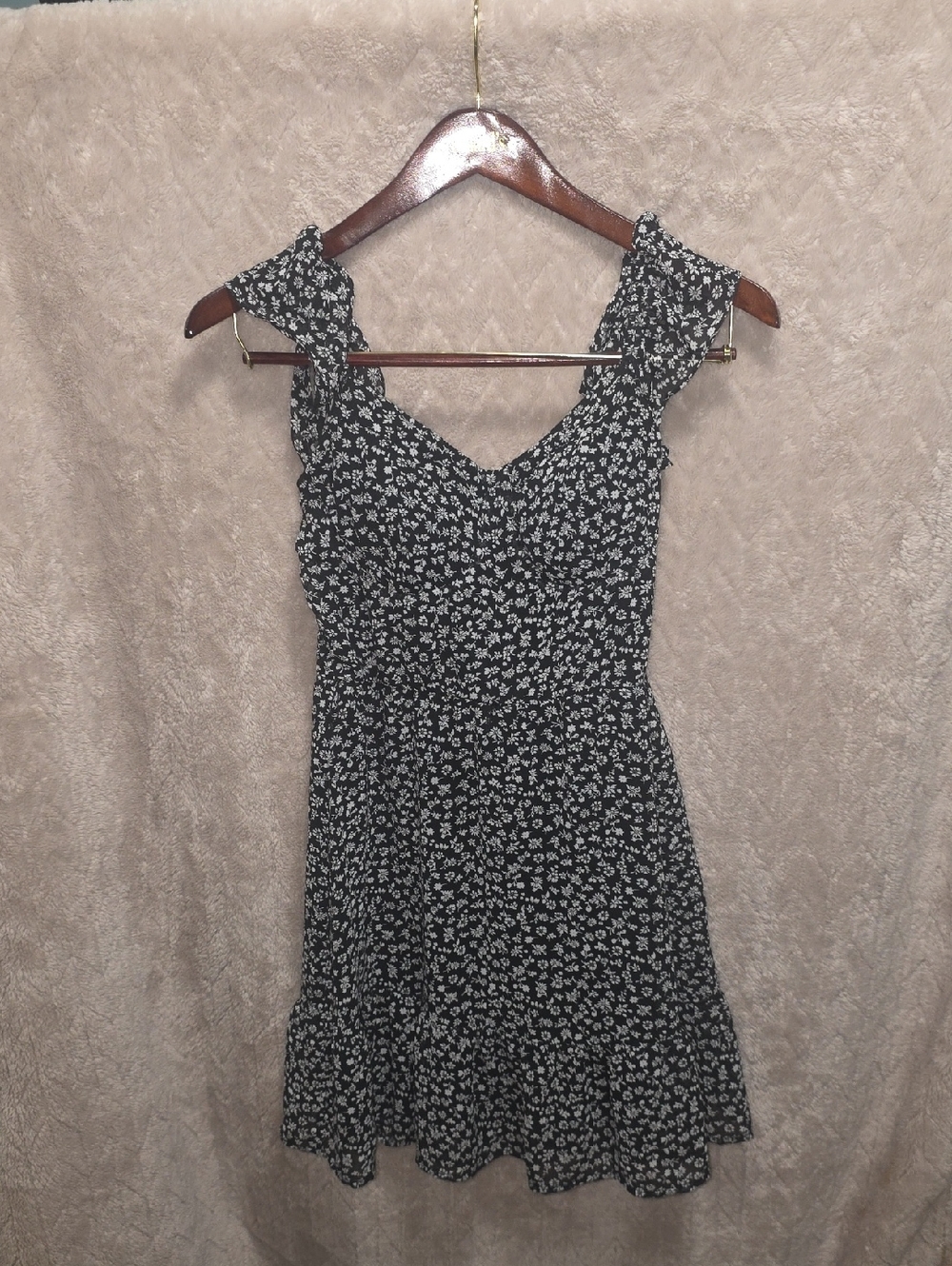 As U Wish Black Floral Ruffle Strap Mini Dress